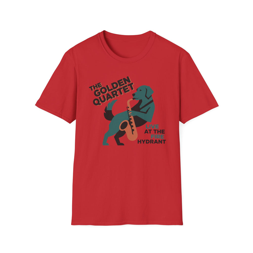 The Golden Quartet Guitar Dog T-Shirt — "Live at the Fire Hydrant" Music Tee