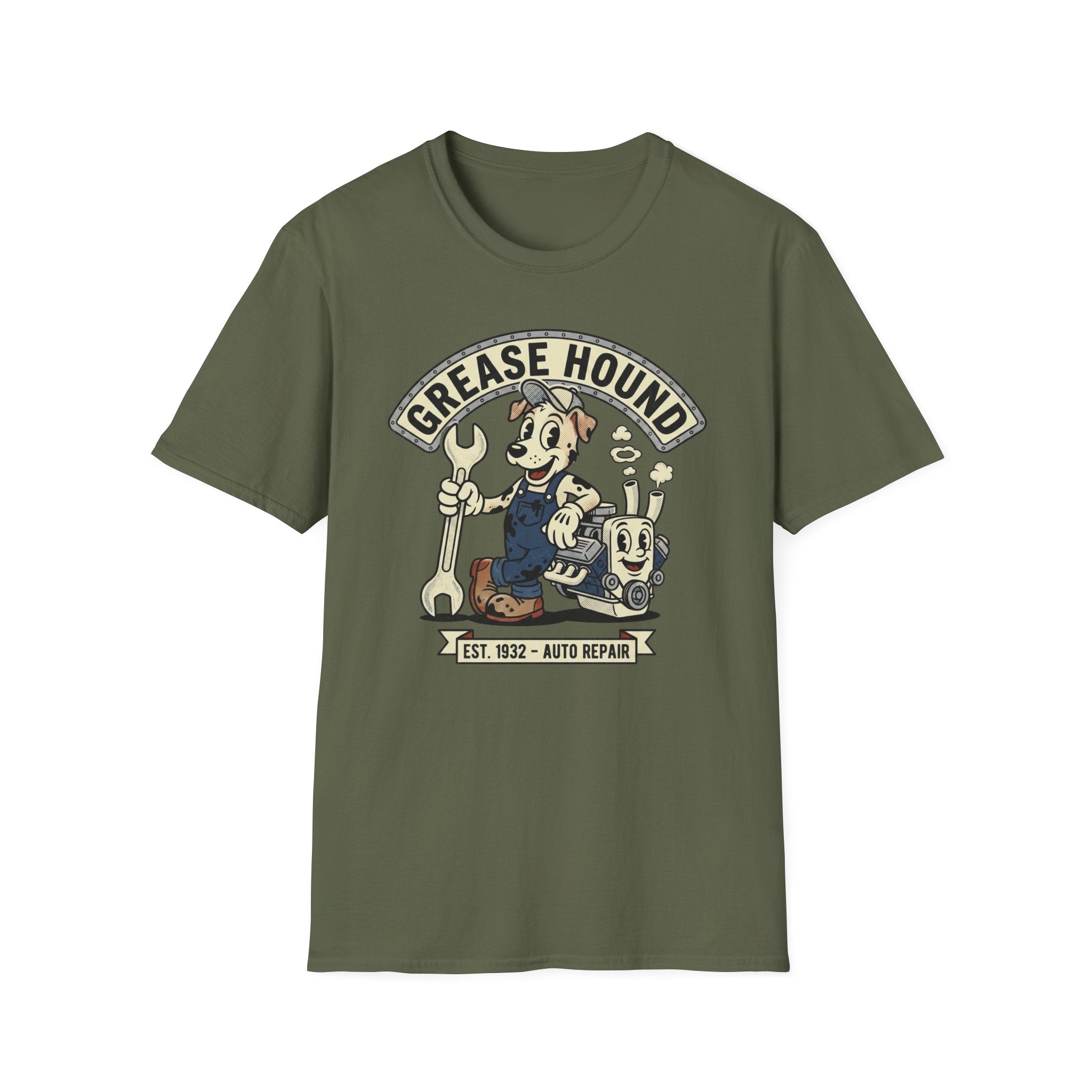 Grease Hound Auto Repair T-Shirt — Vintage Mechanic Dog Graphic Tee