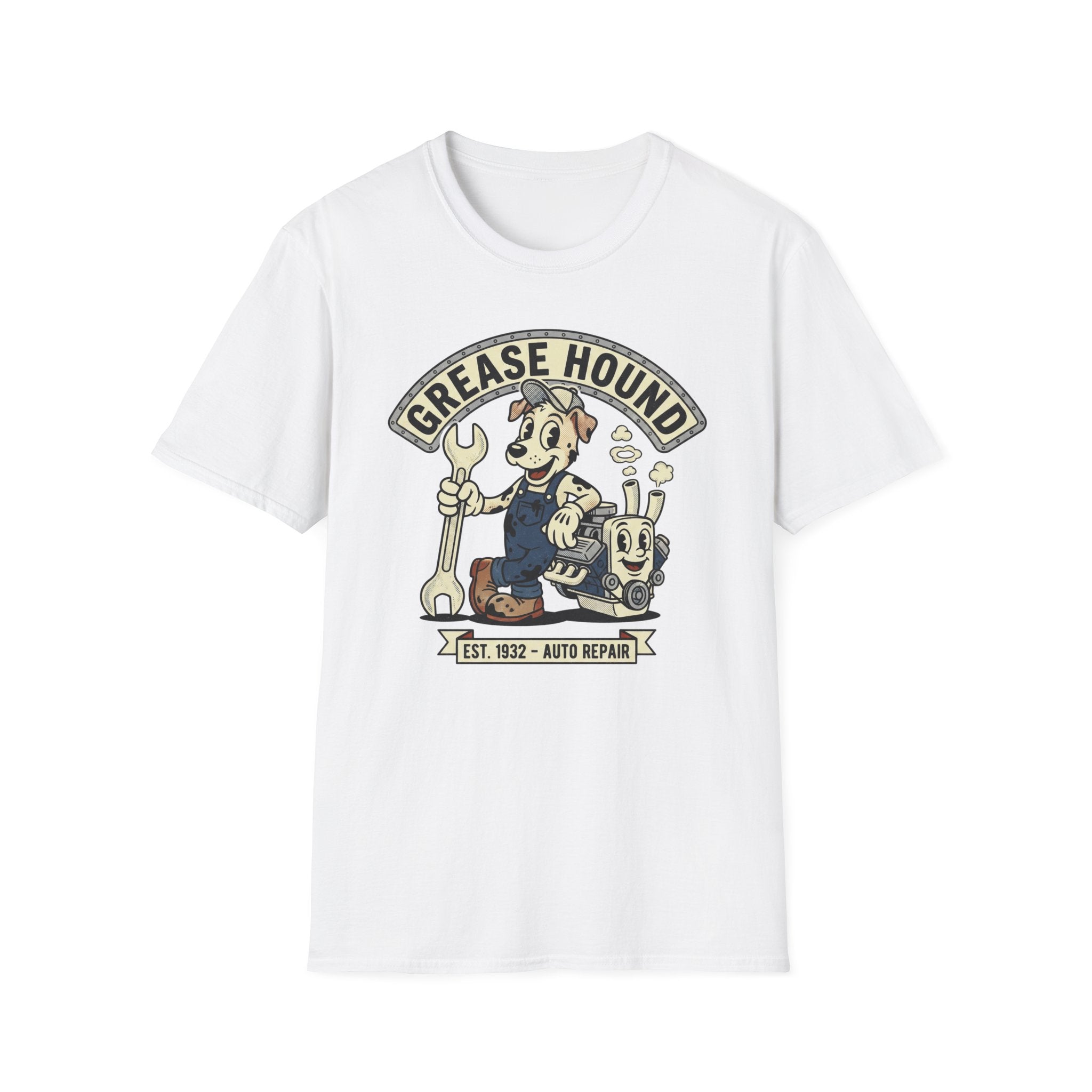Grease Hound Auto Repair T-Shirt — Vintage Mechanic Dog Graphic Tee