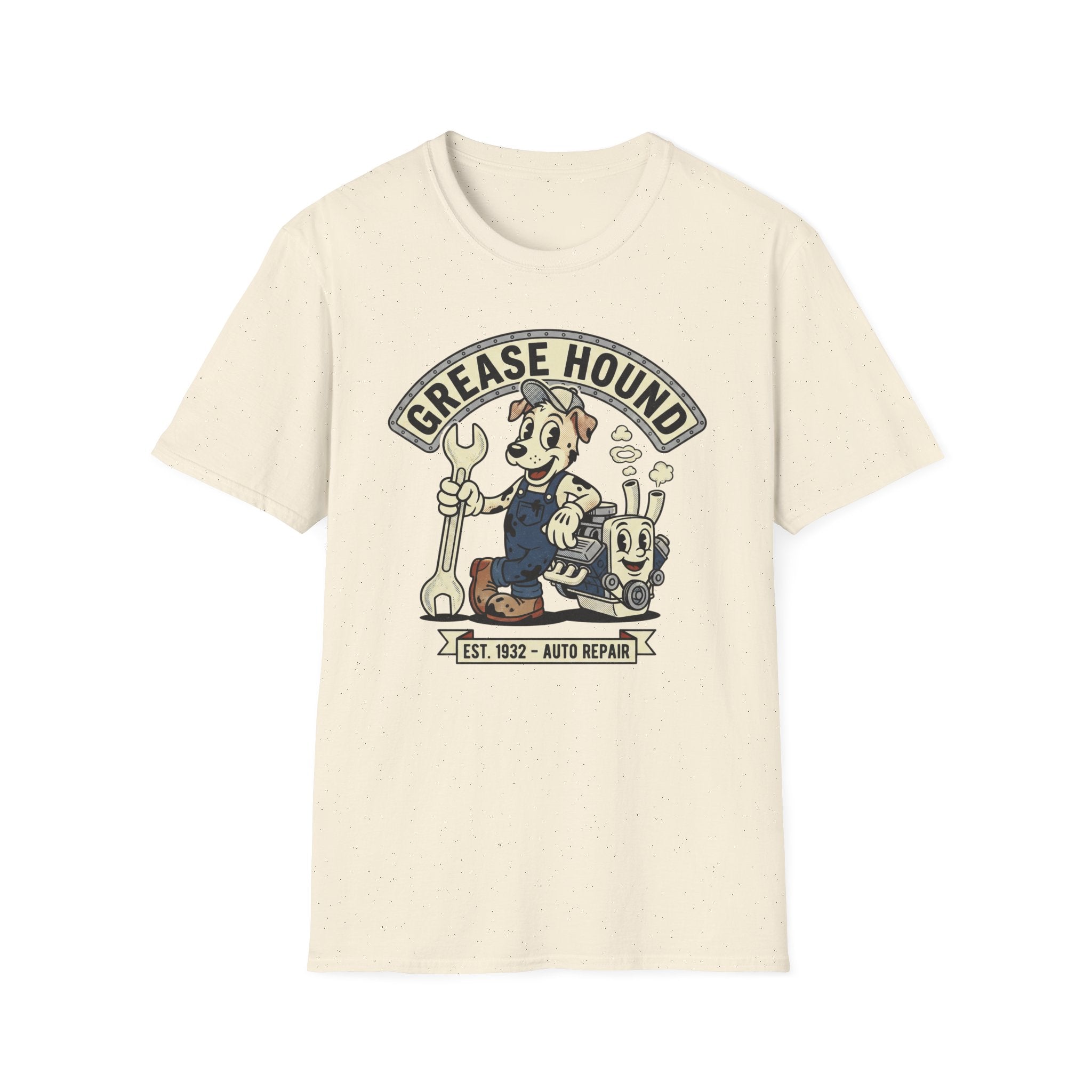 Grease Hound Auto Repair T-Shirt — Vintage Mechanic Dog Graphic Tee