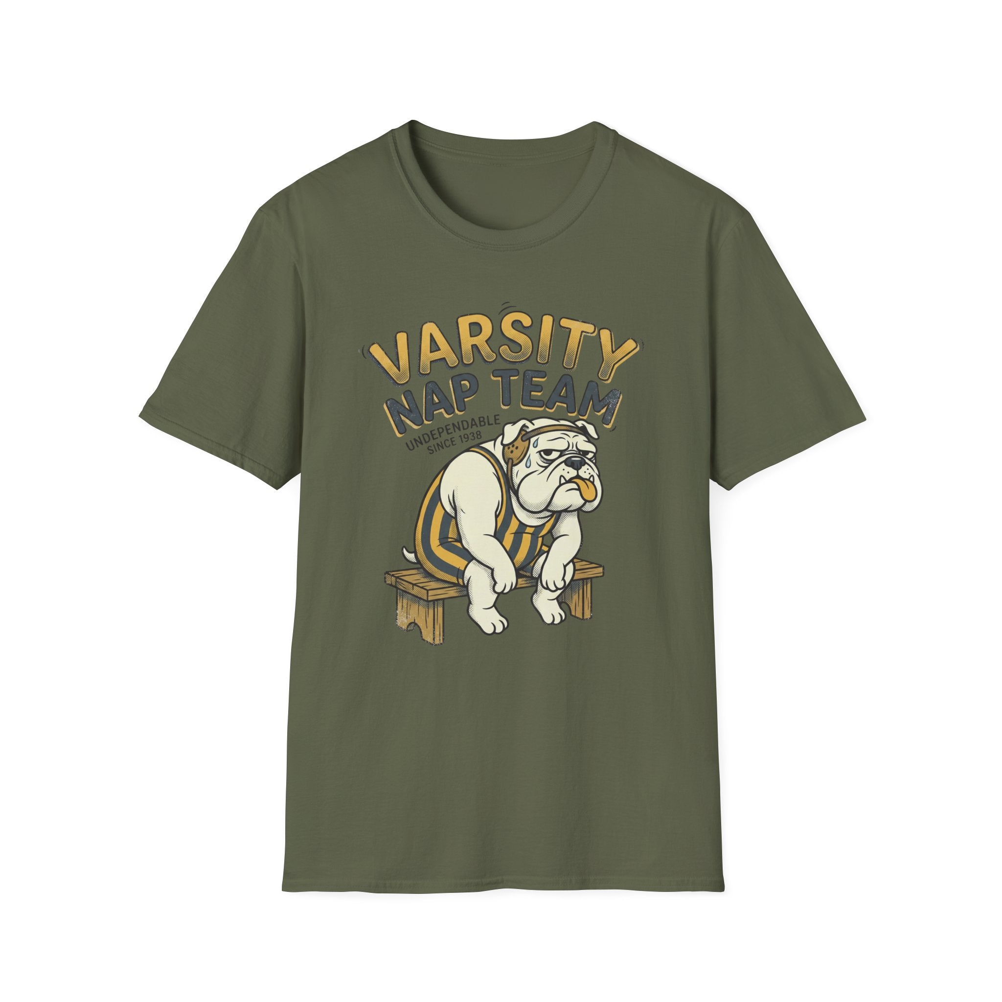 Varsity Nap Team T-Shirt — Funny Bulldog Sleep Squad Tee