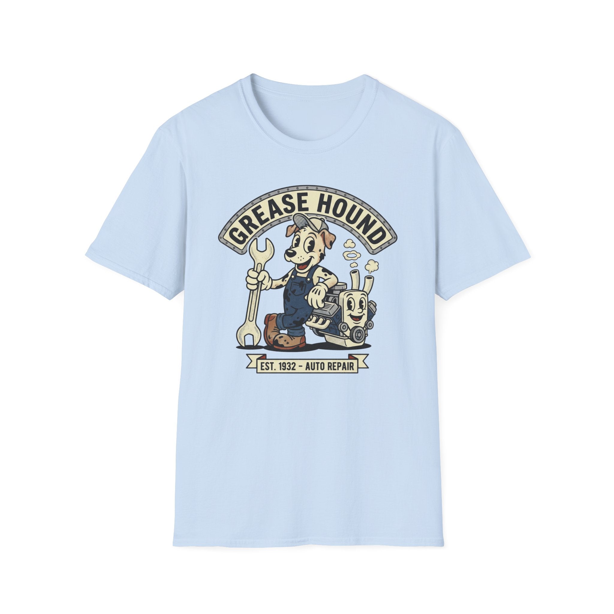Grease Hound Auto Repair T-Shirt — Vintage Mechanic Dog Graphic Tee