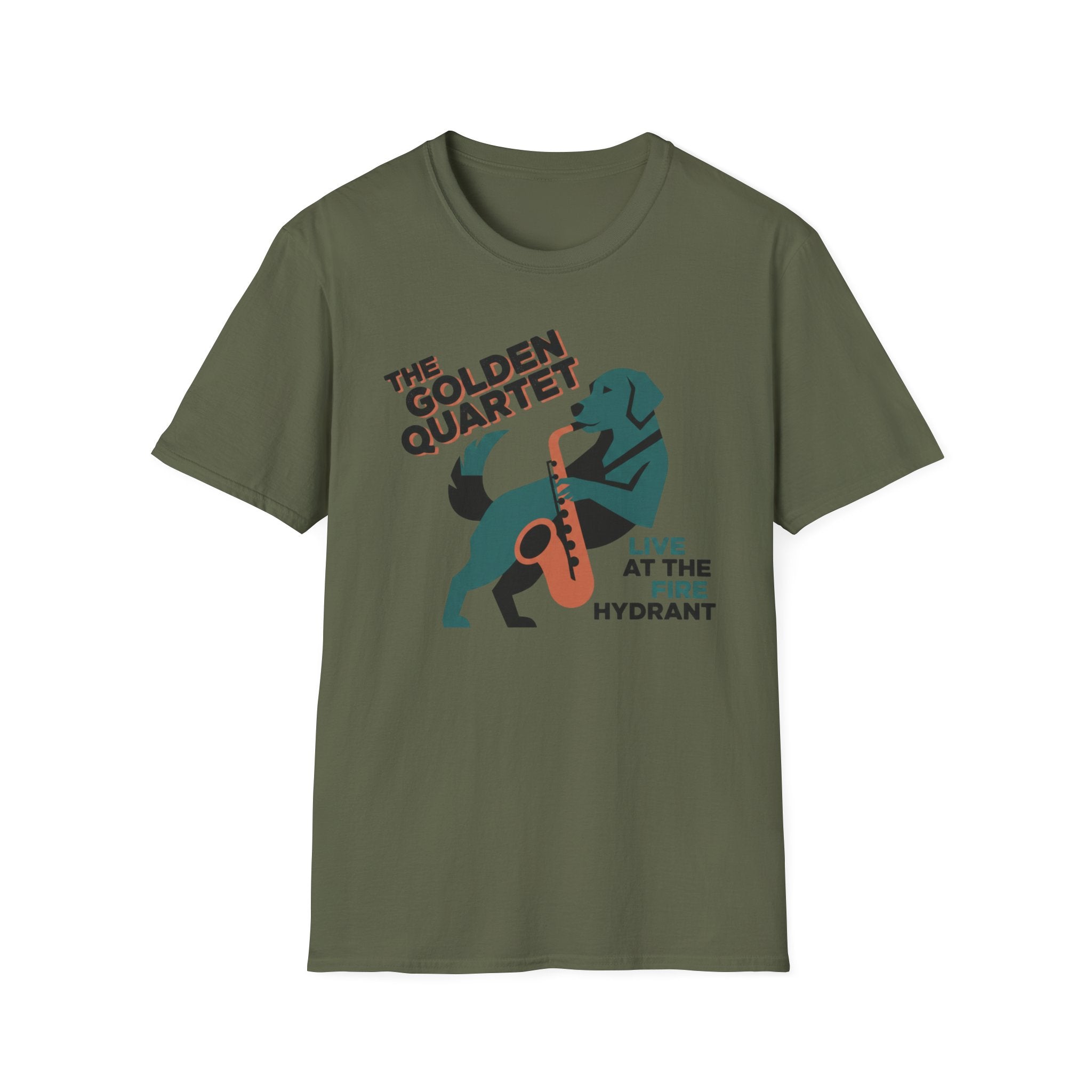The Golden Quartet Guitar Dog T-Shirt — "Live at the Fire Hydrant" Music Tee