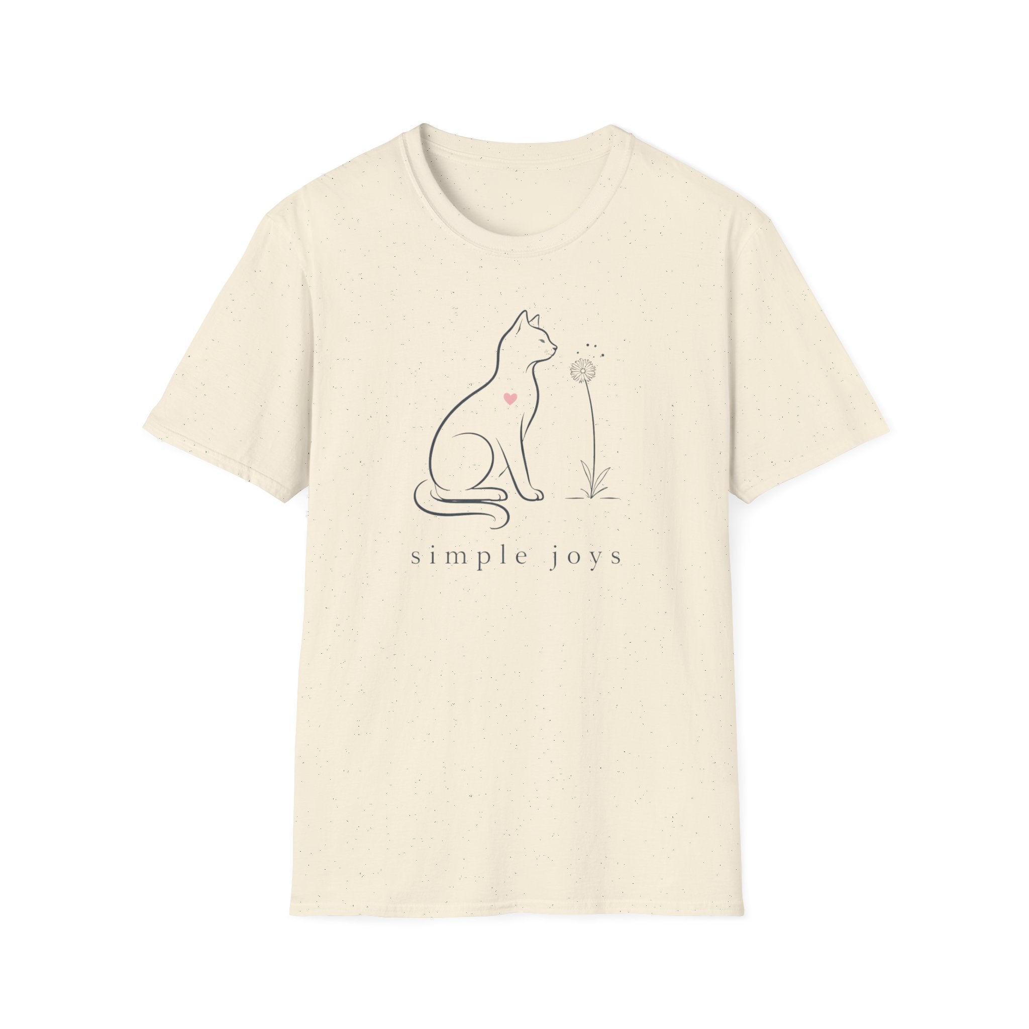 Cat Illustration T‑Shirt — "simple joys" Minimalist Floral Design