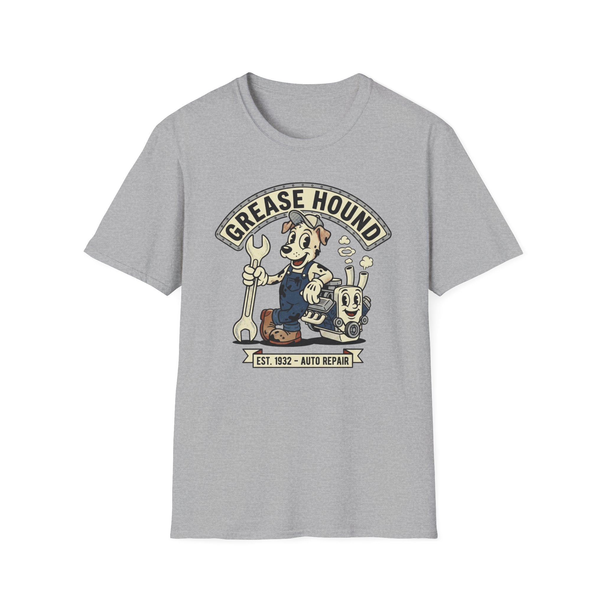Grease Hound Auto Repair T-Shirt — Vintage Mechanic Dog Graphic Tee