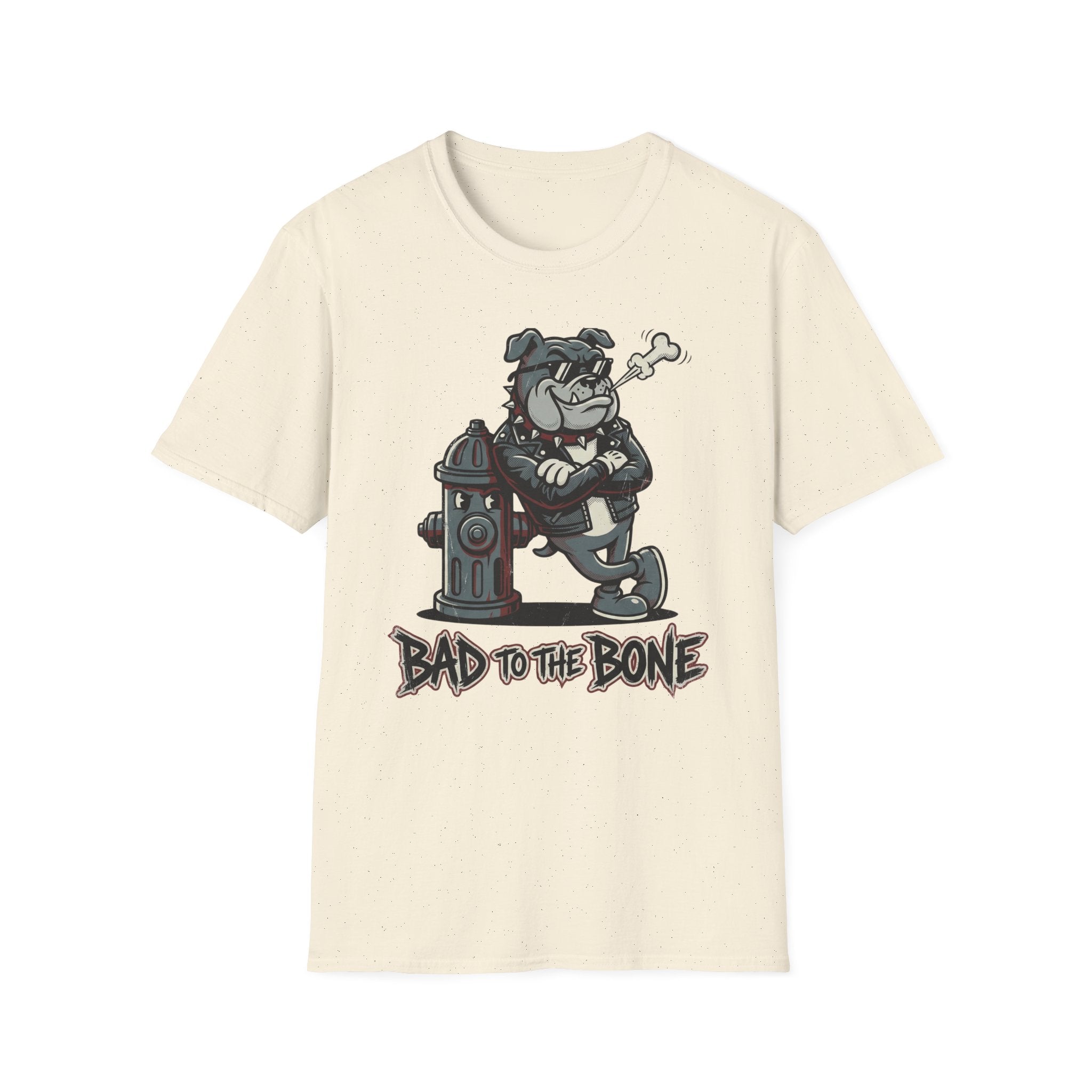 Bad to the Bone Bulldog T-Shirt — Retro Biker Dog Graphic Tee