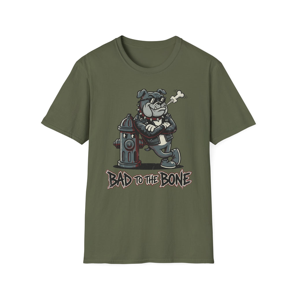 Bad to the Bone Bulldog T-Shirt — Retro Biker Dog Graphic Tee