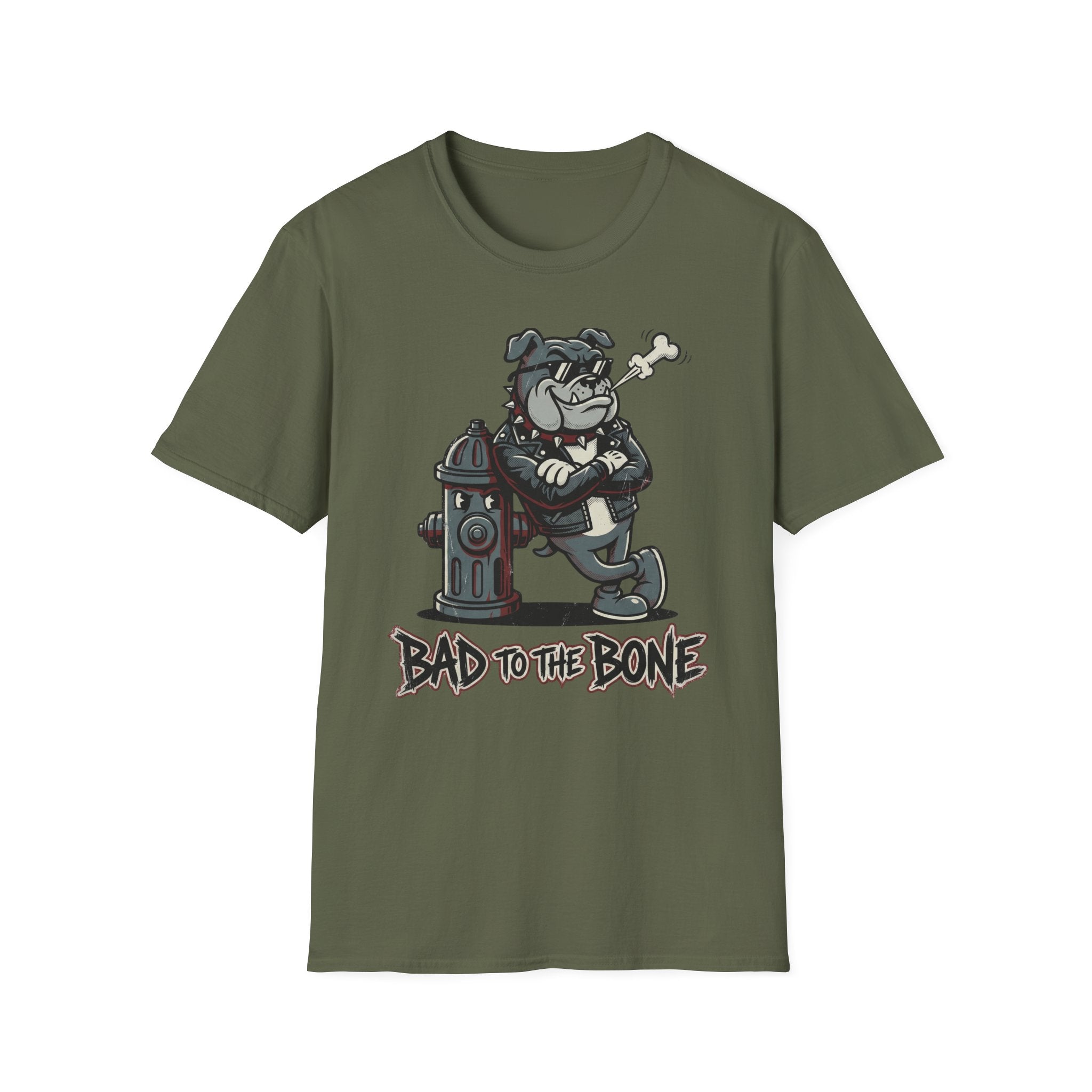 Bad to the Bone Bulldog T-Shirt — Retro Biker Dog Graphic Tee