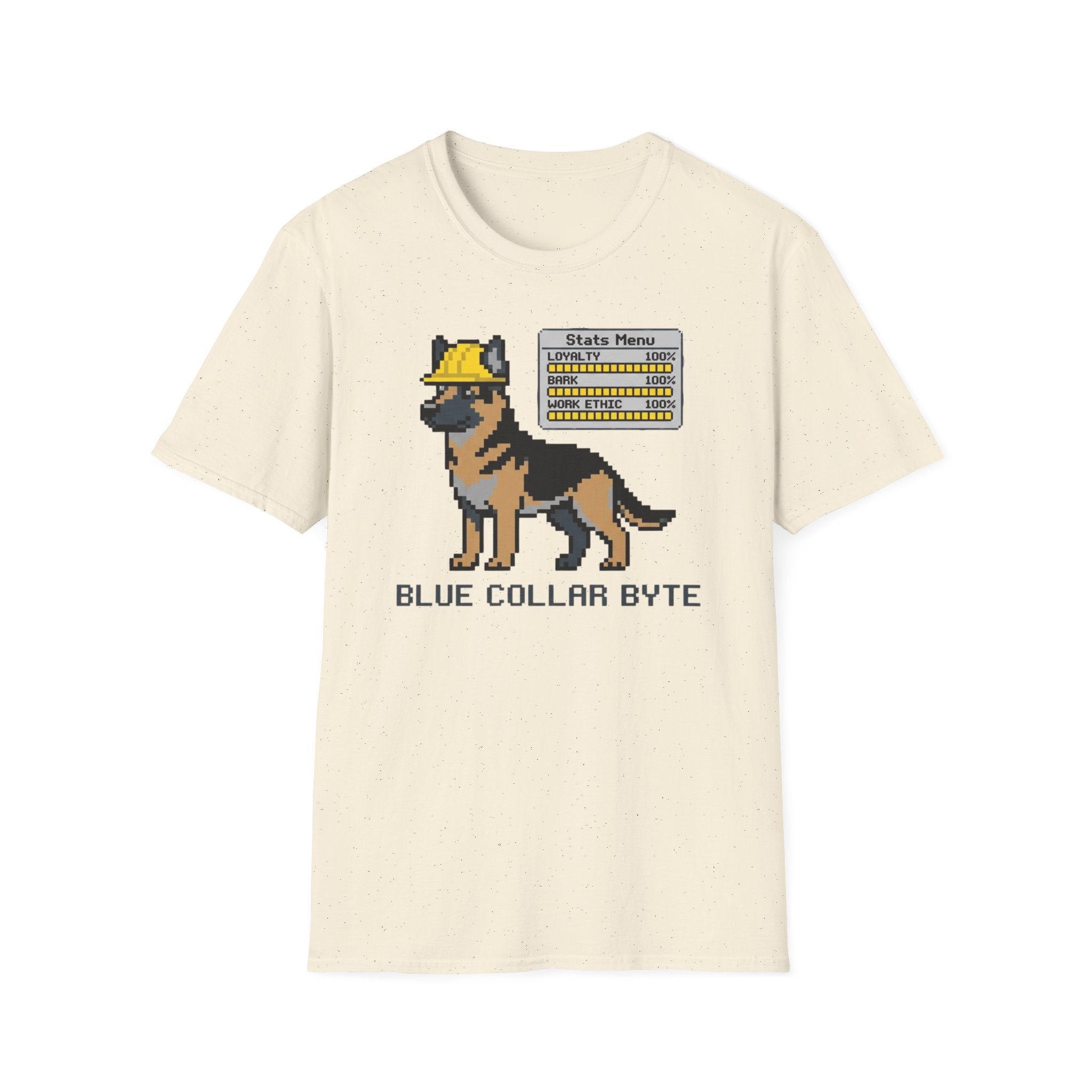 Blue Collar Byte T-Shirt — Pixel German Shepherd Tech Worker Tee