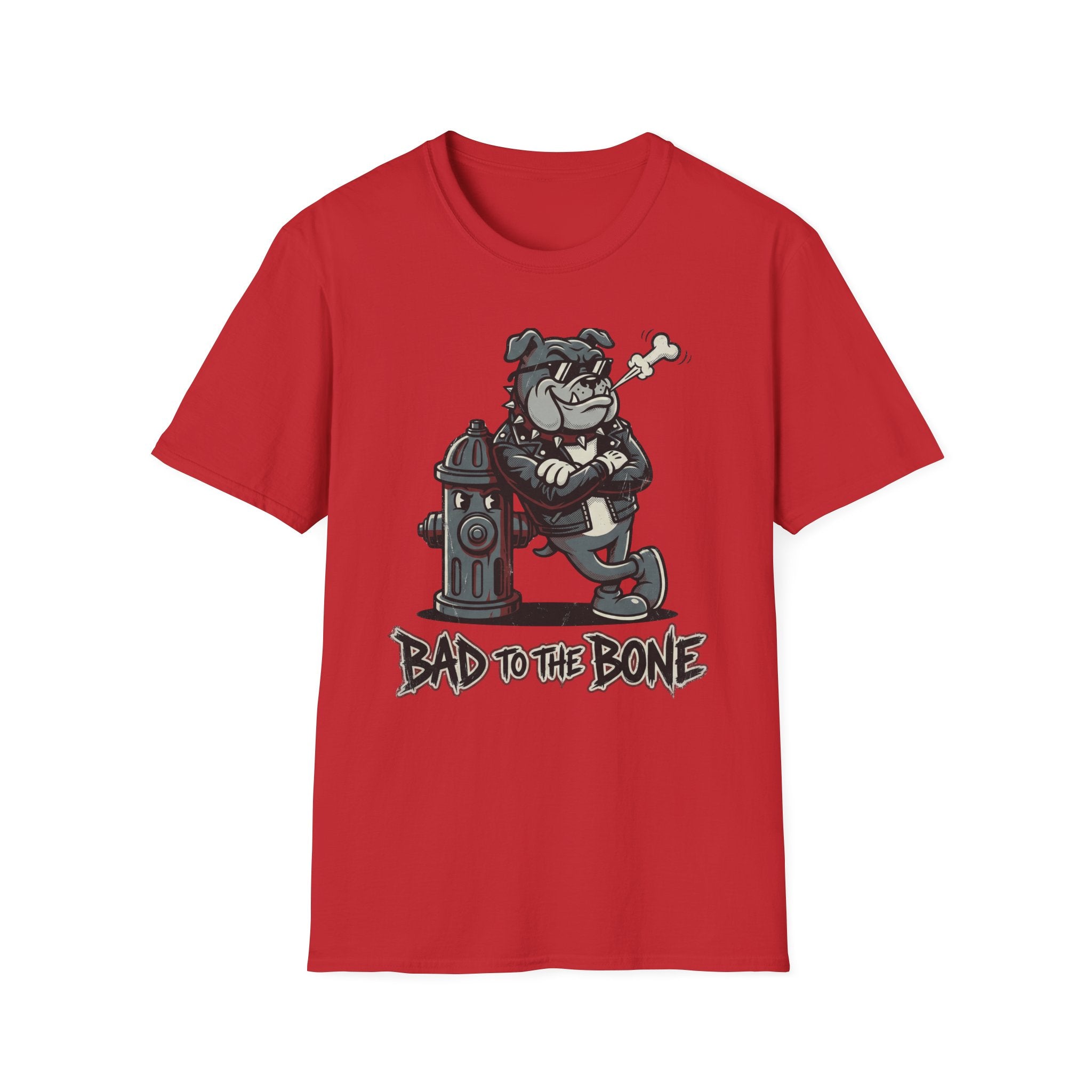 Bad to the Bone Bulldog T-Shirt — Retro Biker Dog Graphic Tee