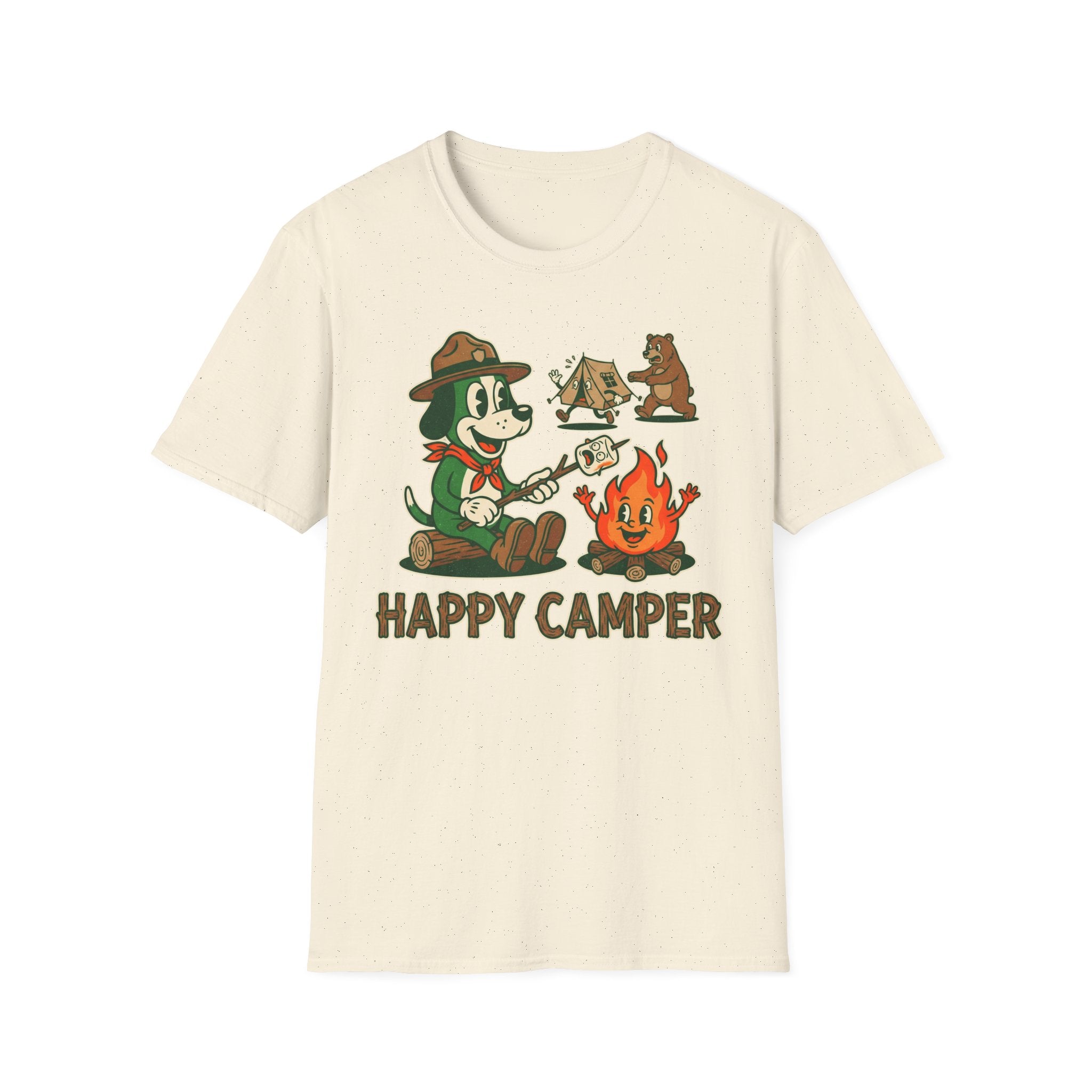 Happy Camper T-Shirt — Retro Cartoon Camping Tee with 'Happy Camper' Design
