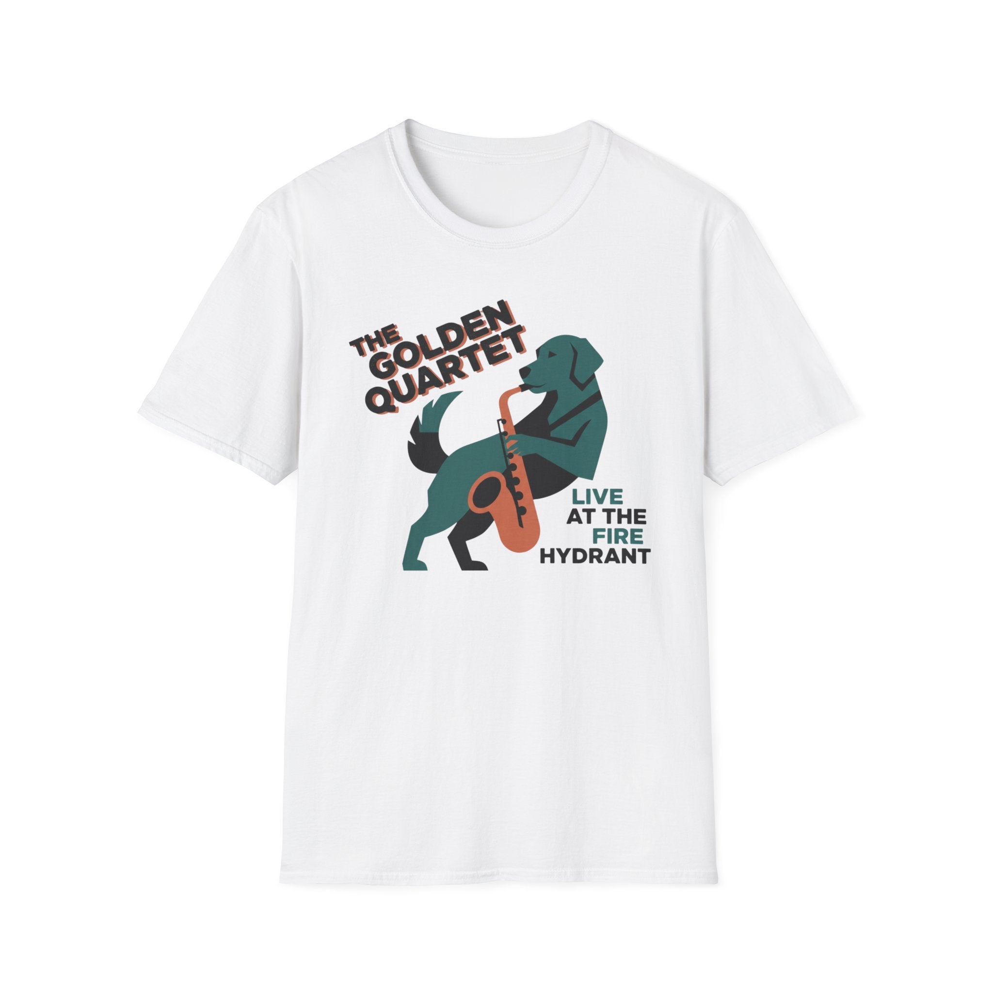 The Golden Quartet Guitar Dog T-Shirt — "Live at the Fire Hydrant" Music Tee