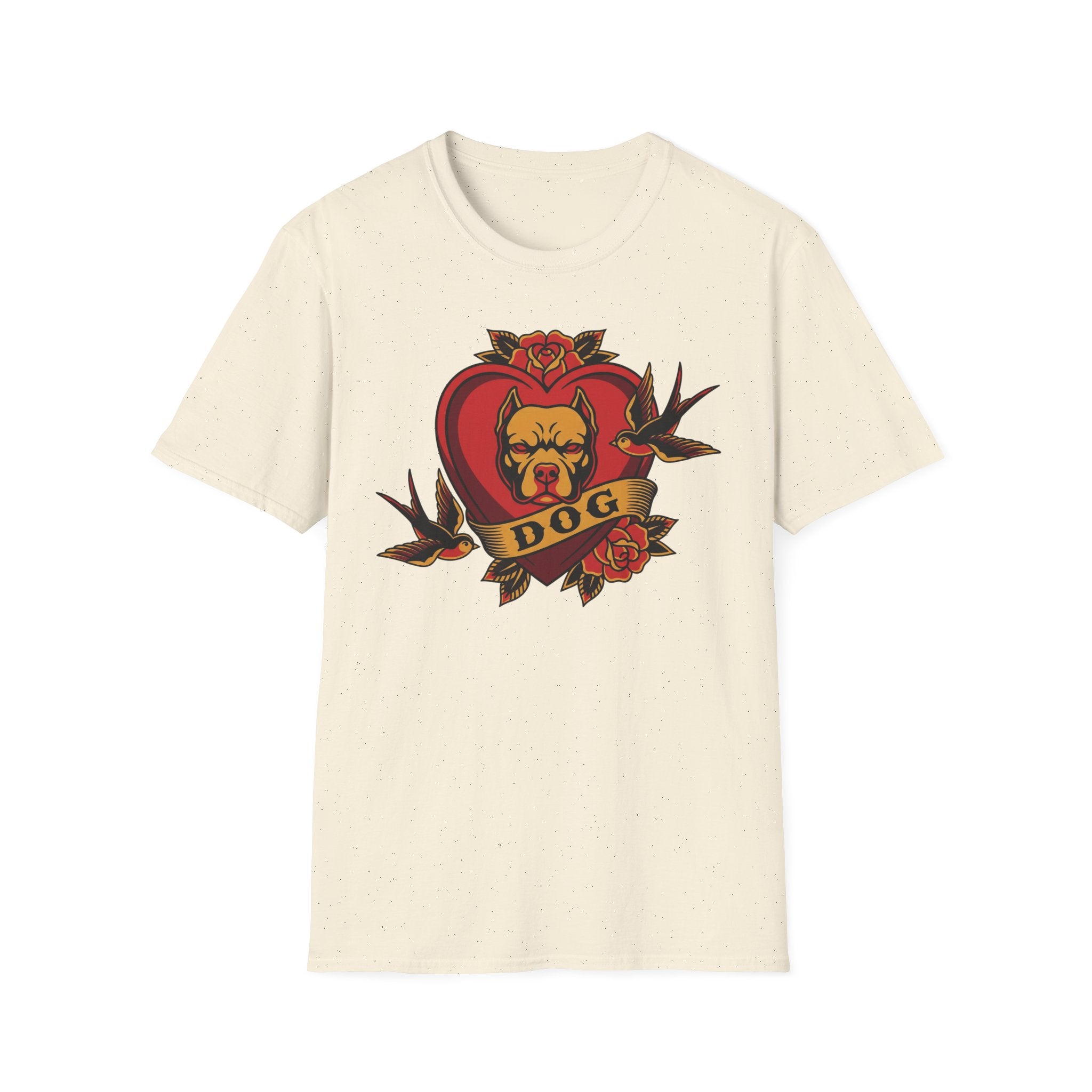 Dog Heart Tattoo Tee — Vintage Swallow & Rose Graphic T-Shirt