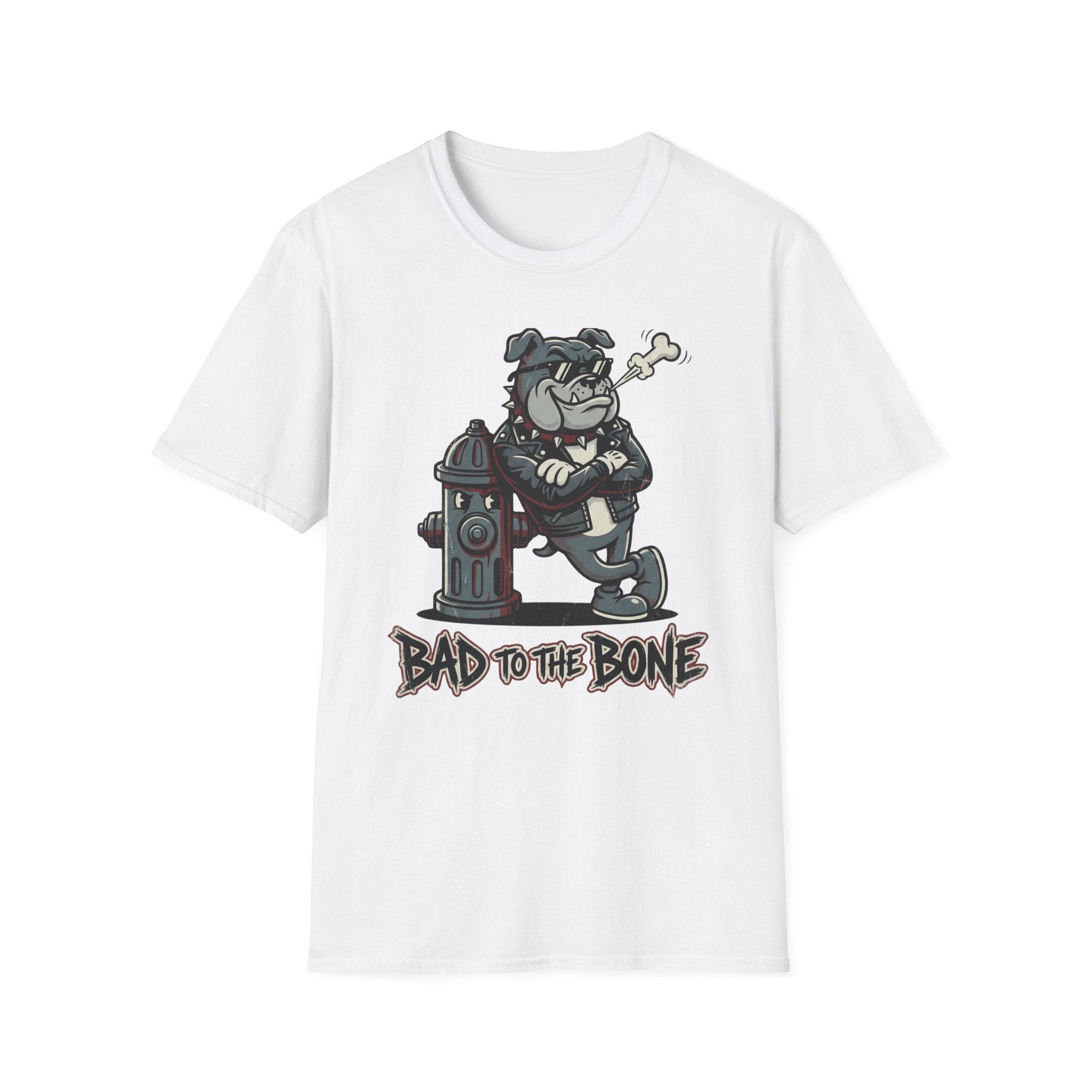 Bad to the Bone Bulldog T-Shirt — Retro Biker Dog Graphic Tee