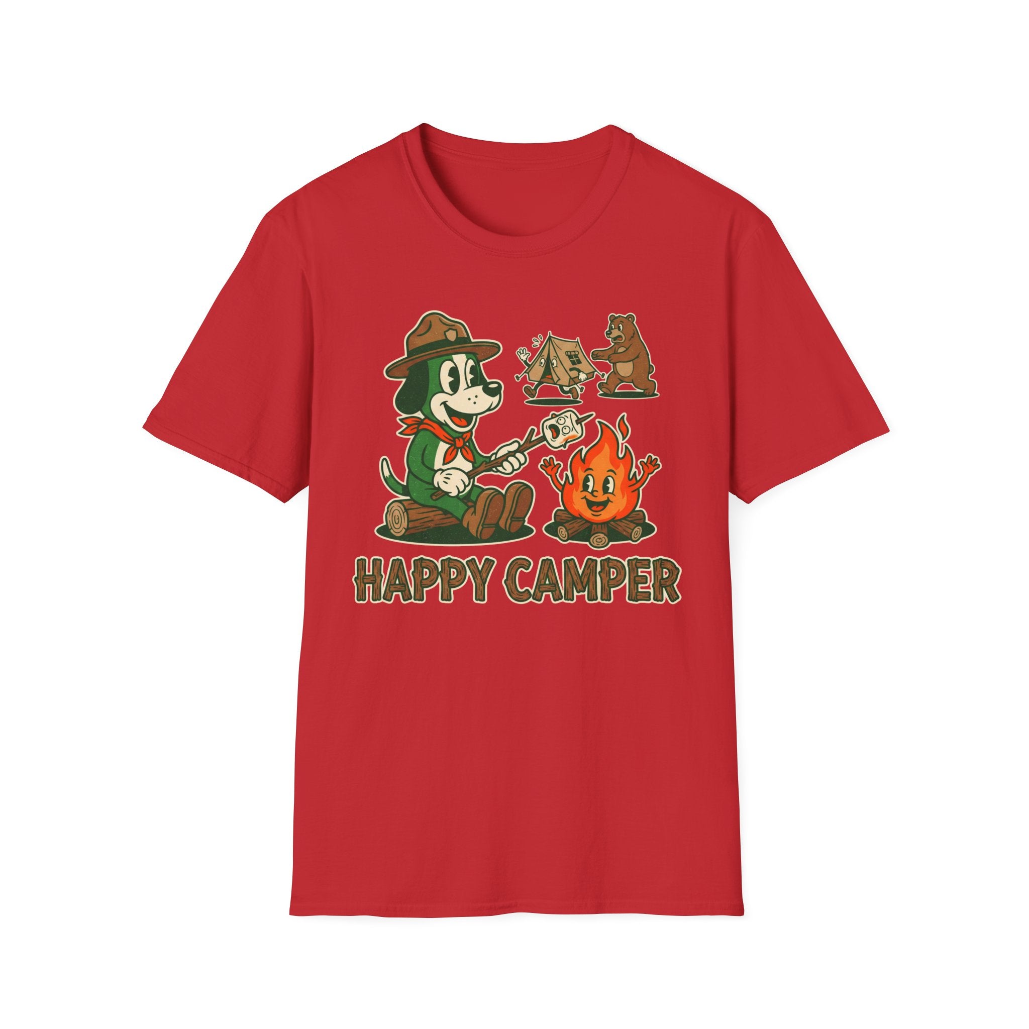 Happy Camper T-Shirt — Retro Cartoon Camping Tee with 'Happy Camper' Design
