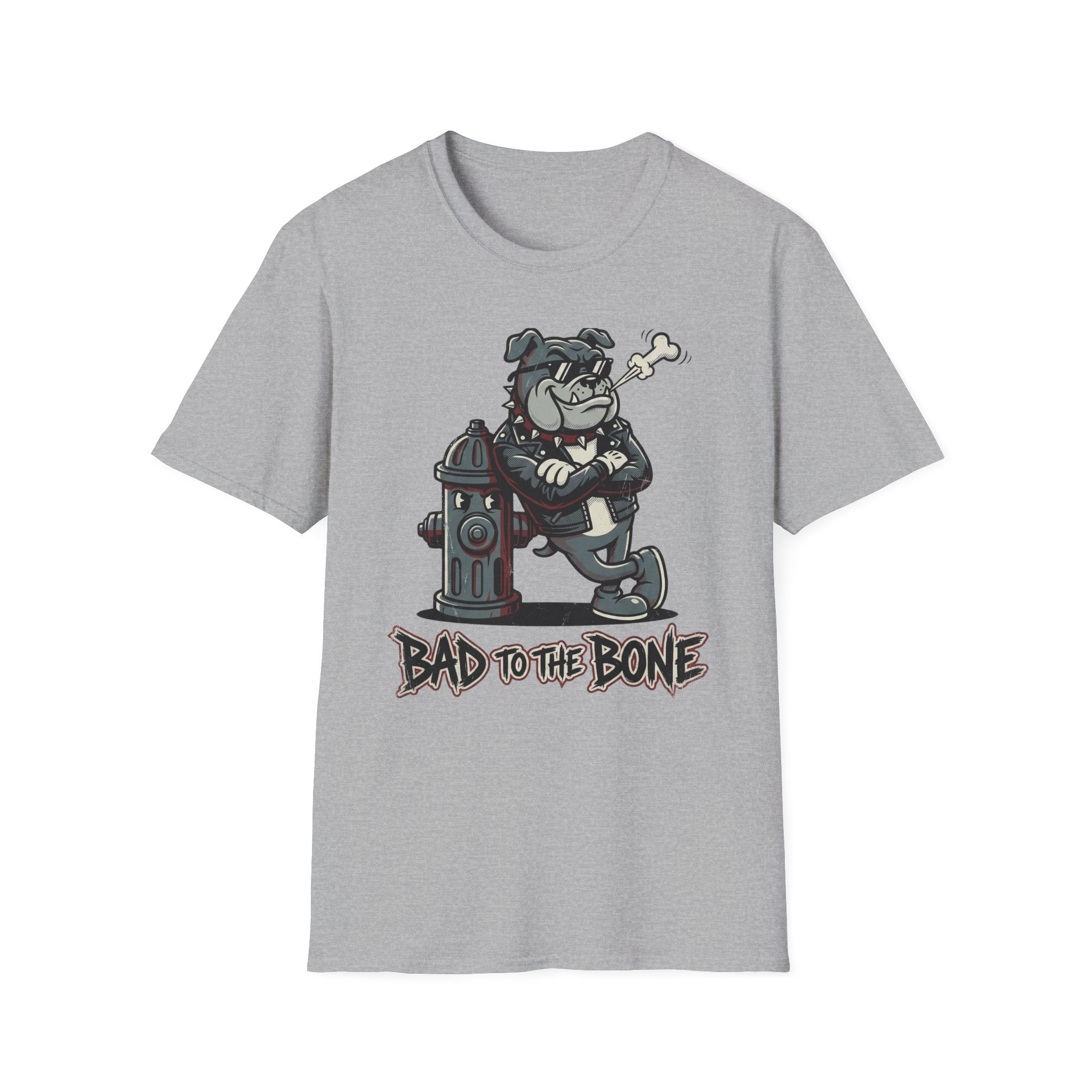 Bad to the Bone Bulldog T-Shirt — Retro Biker Dog Graphic Tee