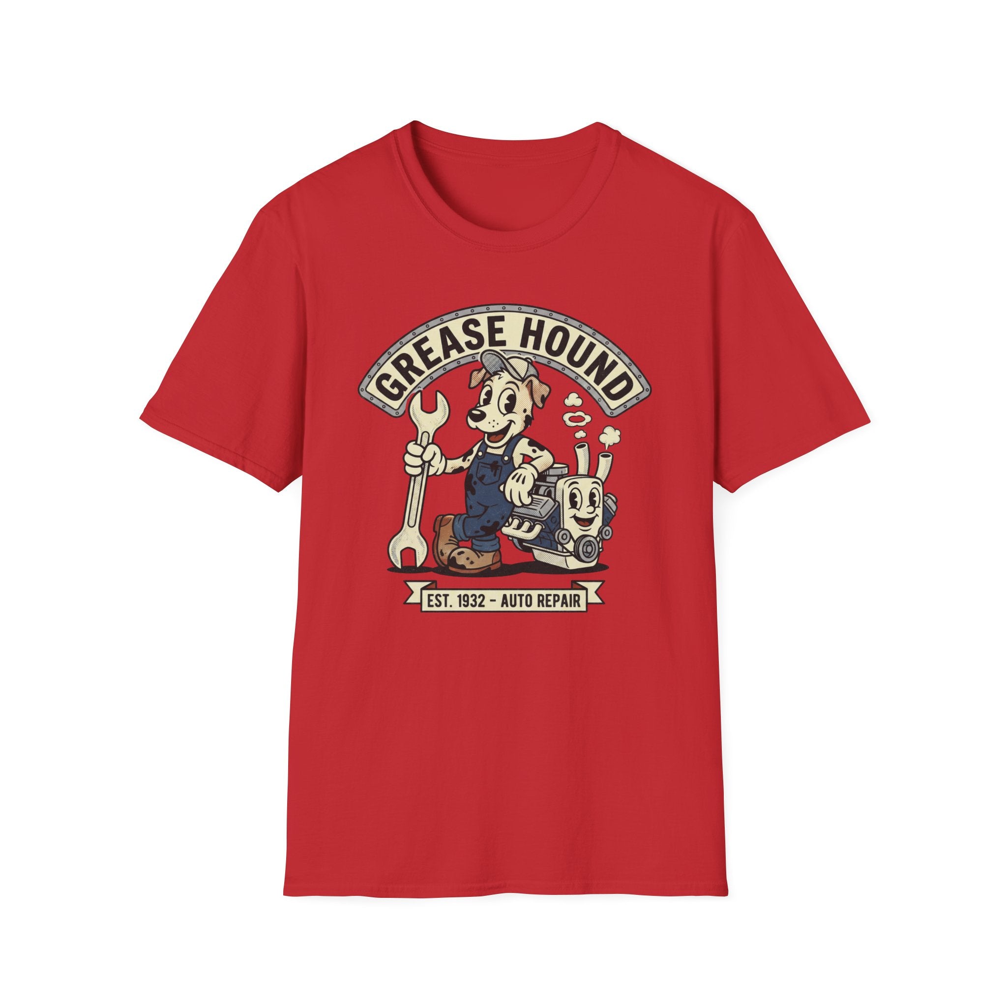 Grease Hound Auto Repair T-Shirt — Vintage Mechanic Dog Graphic Tee